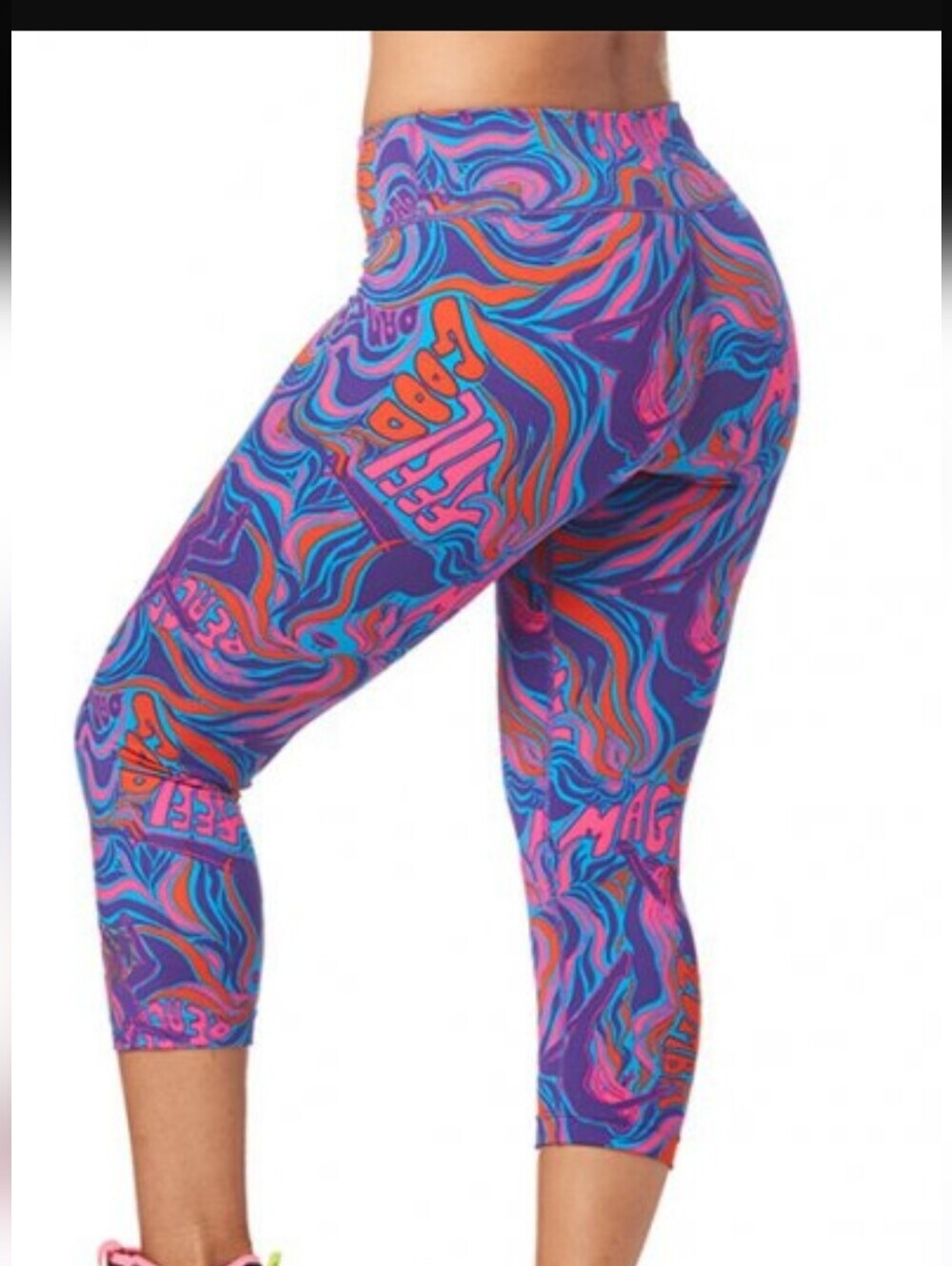 Zumba Vibrant Psychedelic Capri Leggings - Purple, Pink & Blue. Sz L